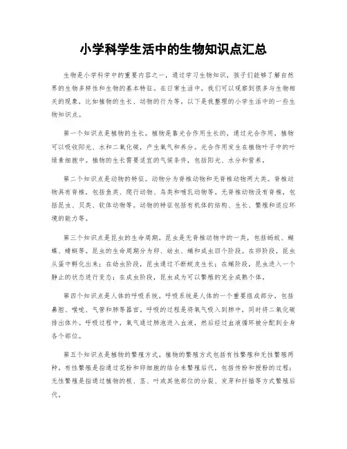 小学科学生活中的生物知识点汇总