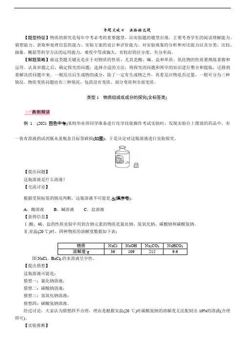 中考化学专题突破7  实验探究题