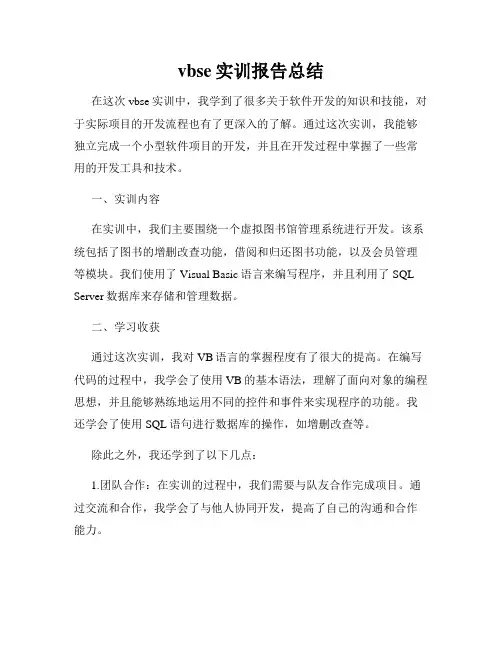 vbse实训报告总结