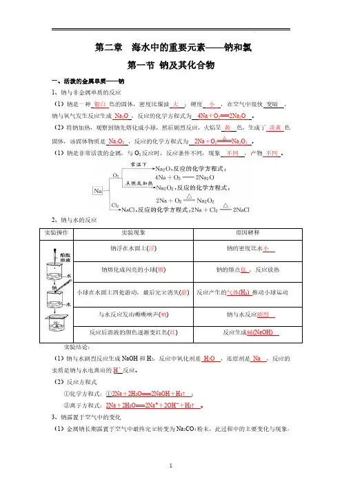 2019人教版新教材高中化学必修一第二章重点知识点归纳总结(钠和氯)