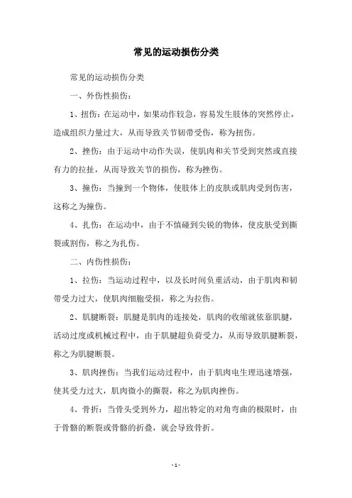 常见的运动损伤分类