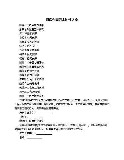 租房合同范本附件大全