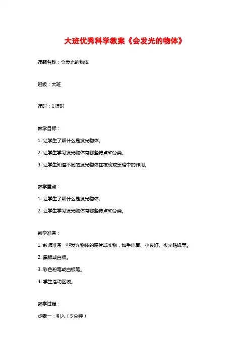 大班优秀科学教案《会发光的物体》