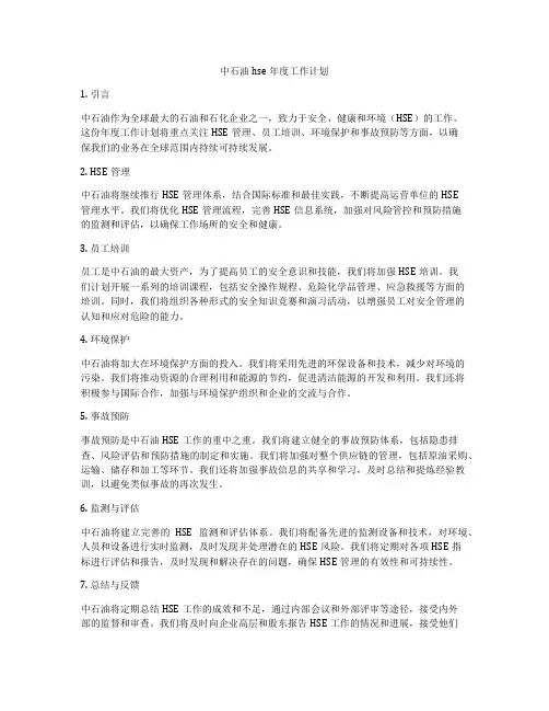 中石油hse年度工作计划
