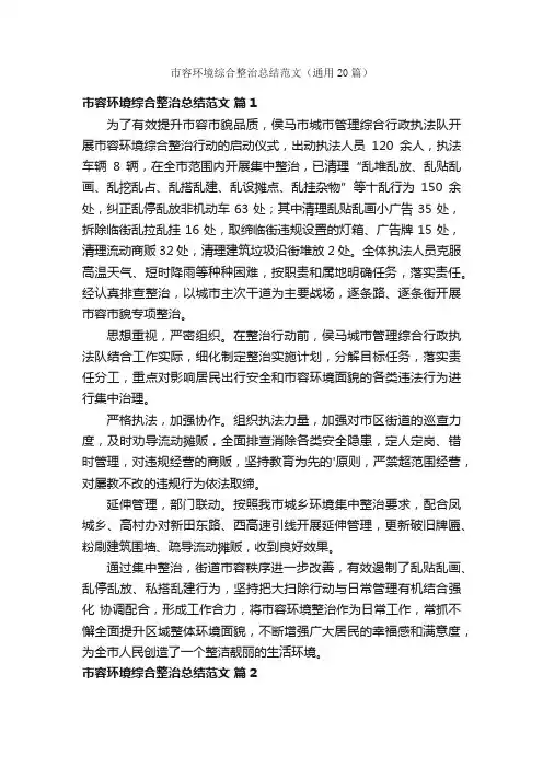 市容环境综合整治总结范文（通用20篇）