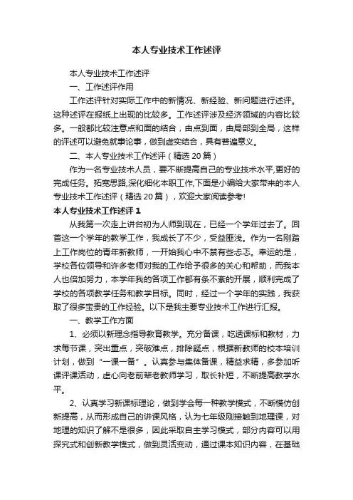 本人专业技术工作述评（精选20篇）