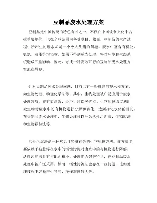 豆制品废水处理方案