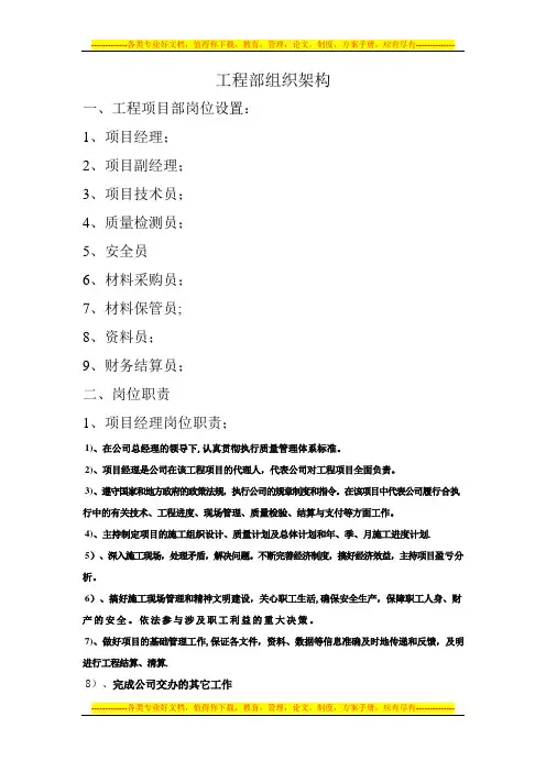 项目工程部岗位职责-工程项目部