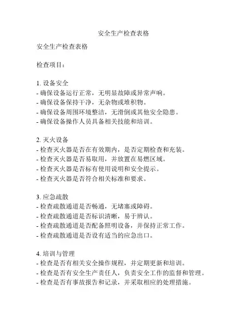 安全生产检查表格