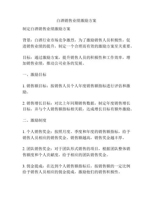 白酒销售业绩激励方案