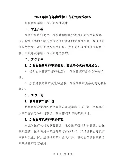 2023年医保年度稽核工作计划标准范本