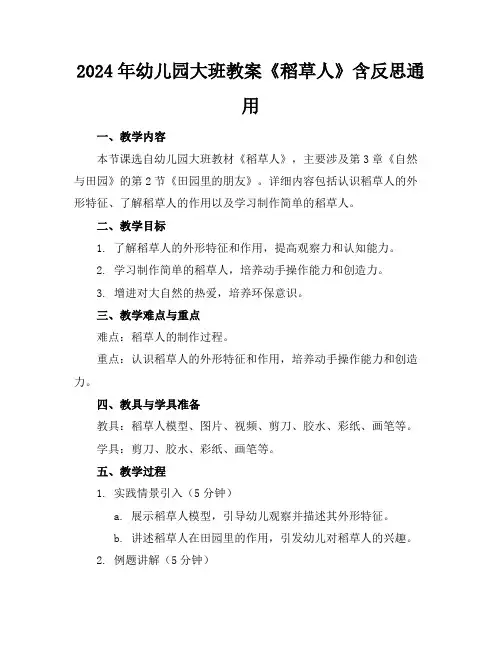 2024年幼儿园大班教案《稻草人》含反思通用