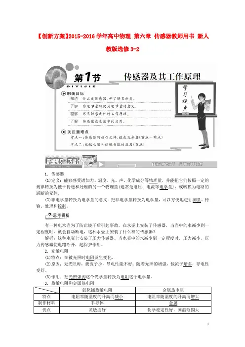 【创新方案】2015-2016学年高中物理 第六章 传感器教师用书(含解析)新人教版选修3-2
