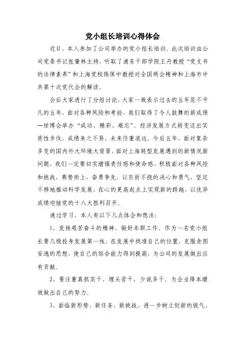 党小组长培训感想