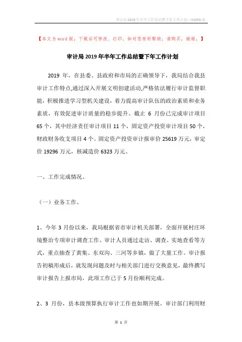 审计局2019年半年工作总结暨下年工作计划