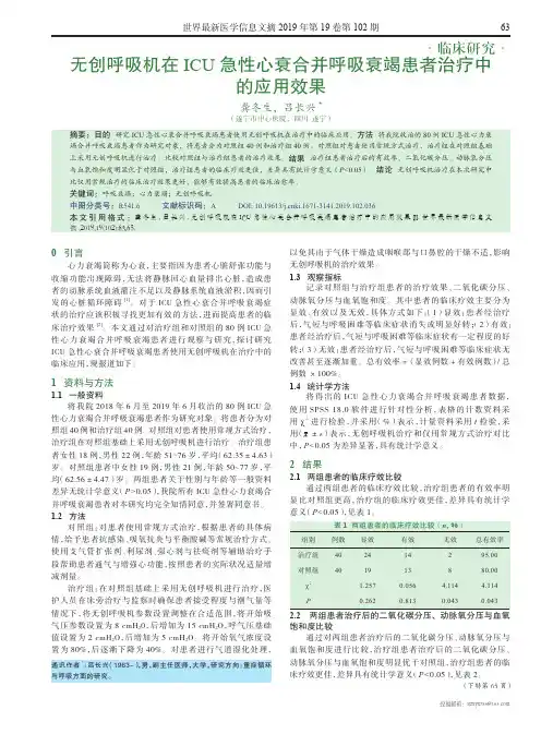 无创呼吸机在icu急性心衰合并呼吸衰竭患者治疗中的应用效果