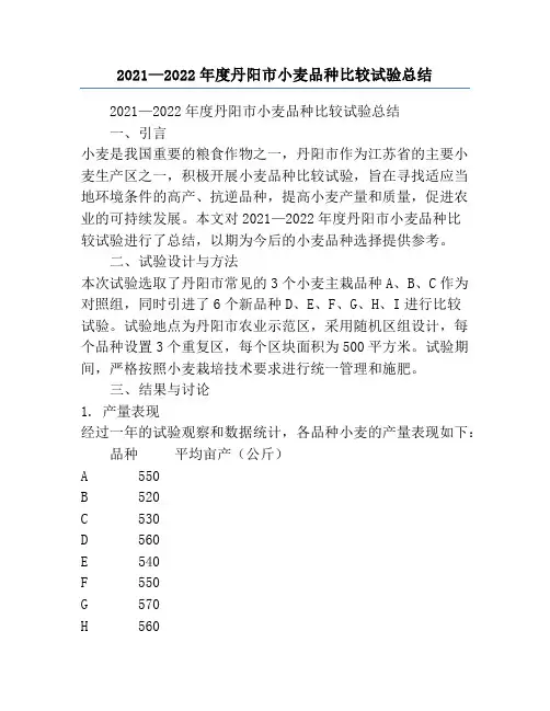 2021—2022年度丹阳市小麦品种比较试验总结