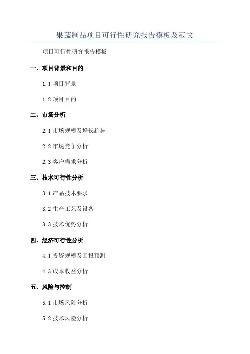 果蔬制品项目可行性研究报告模板及范文