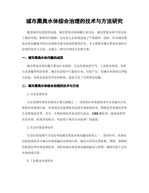 城市黑臭水体综合治理的技术与方法研究