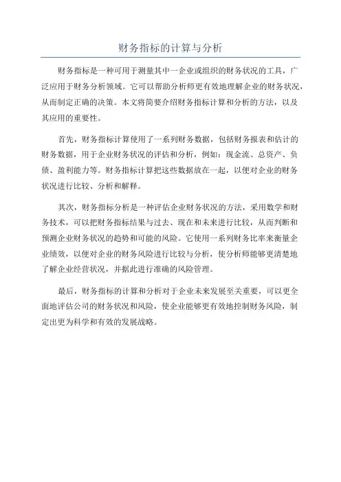 财务指标的计算与分析