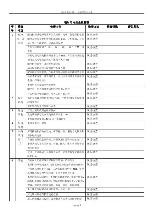 临时用电安全检查表