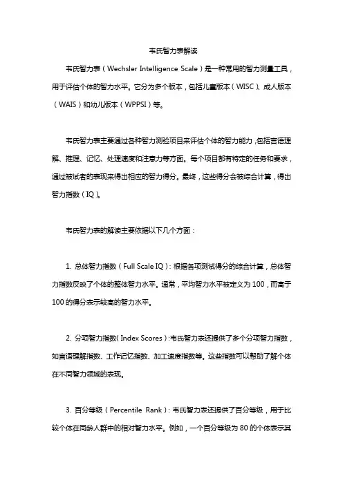 韦氏智力表解读