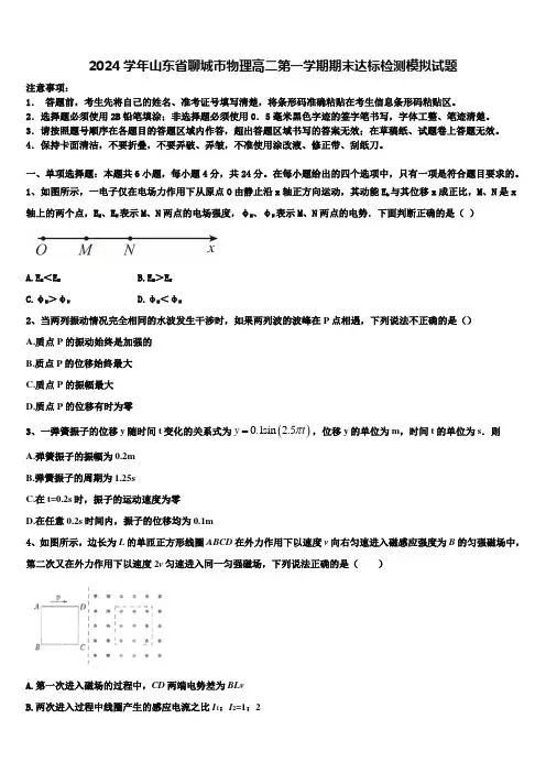 2024学年山东省聊城市物理高二第一学期期末达标检测模拟试题含解析