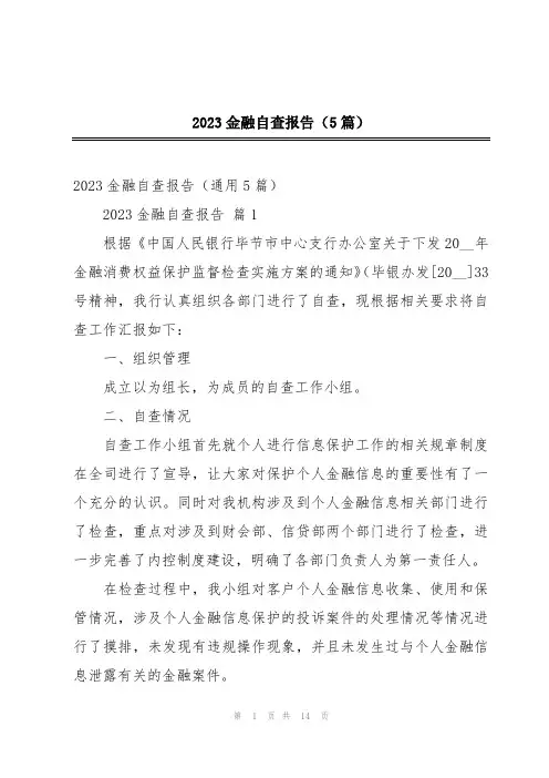 2023金融自查报告(5篇)