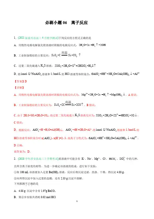 离子反应-2021年高考化学【化学基本概念】(解析版)