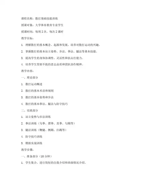 大学散打教案模板下载电子版