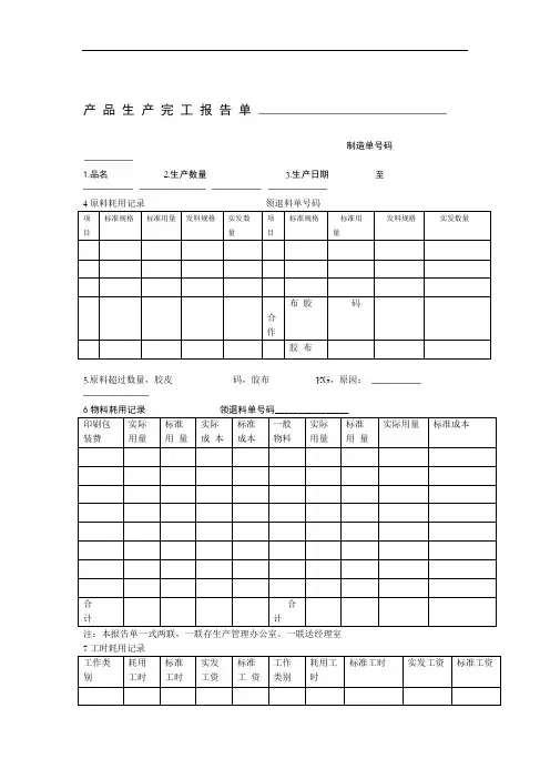 产品生产完工报告单