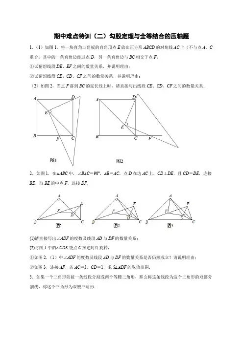 期中难点特训(二)勾股定理与全等结合的压轴题(原卷版)