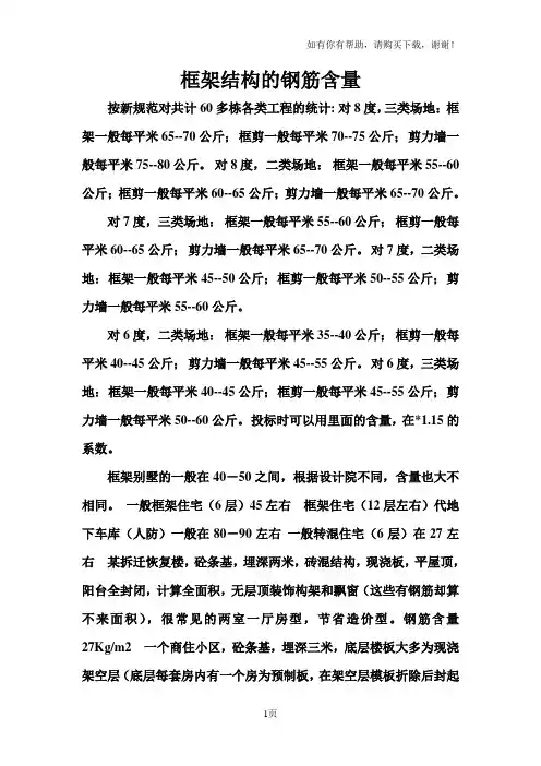 框架结构的钢筋含量