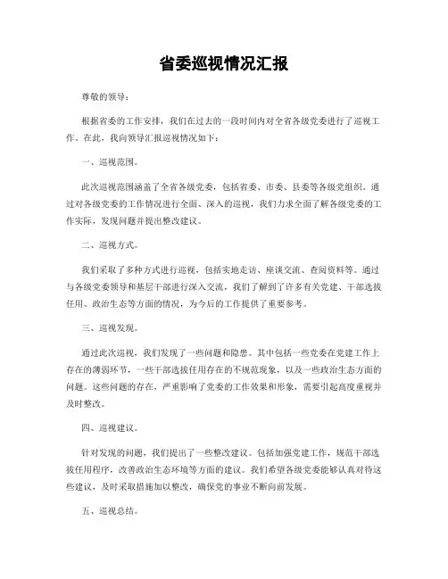 省委巡视情况汇报
