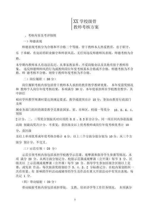骨干教师考核细则及考核表