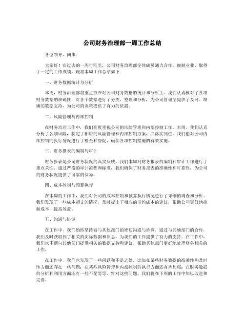 公司财务治理部一周工作总结