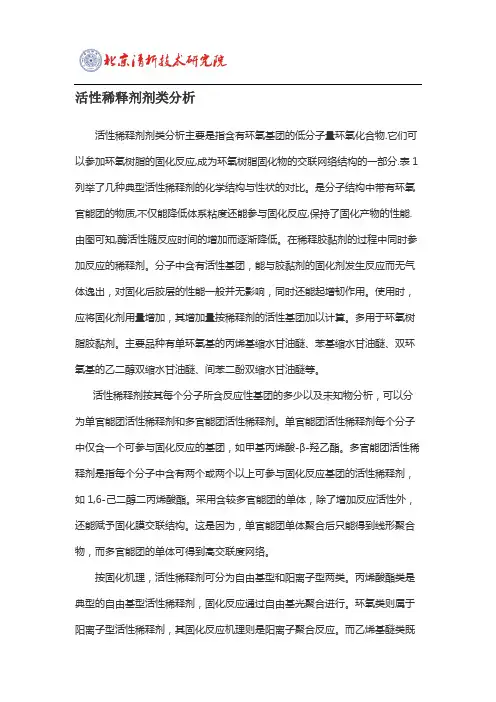 活性稀释剂剂类分析