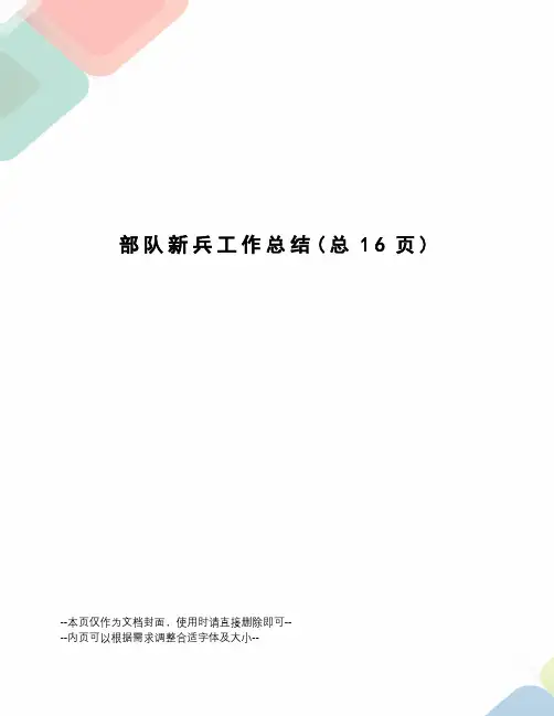 部队新兵工作总结