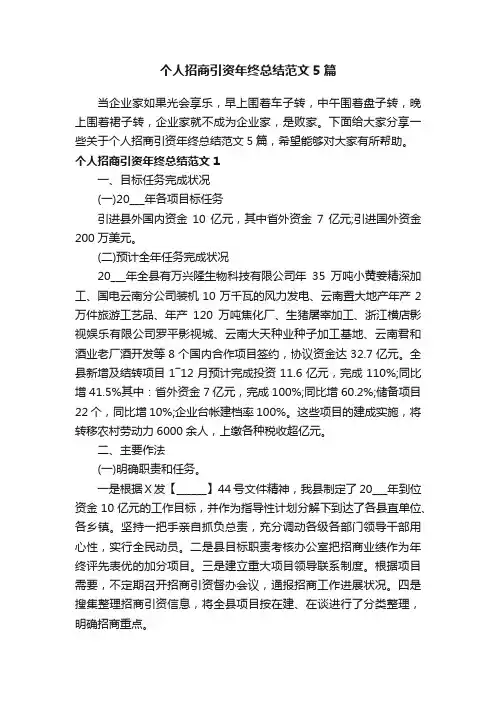 个人招商引资年终总结范文5篇