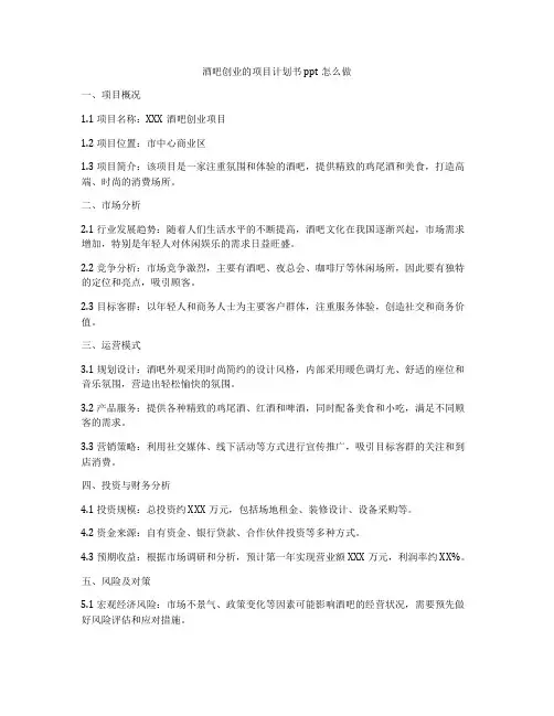 酒吧创业的项目计划书ppt怎么做