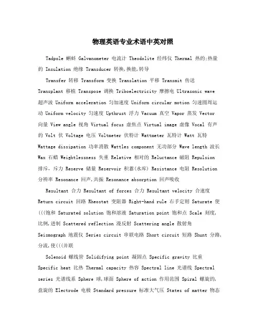 物理英语专业术语中英对照