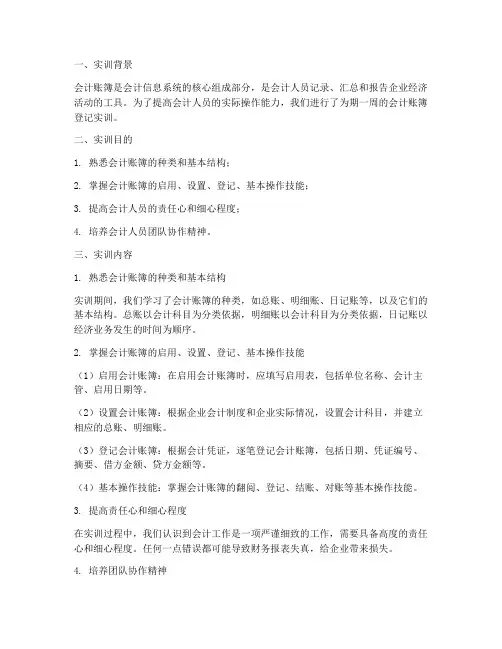 登记会计账簿的实训报告