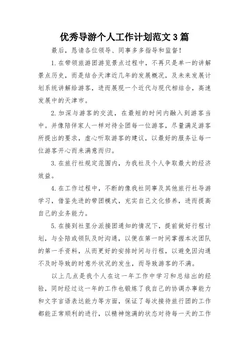 优秀导游个人工作计划范文3篇