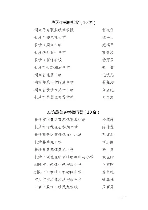 华天优秀教师奖(10名)