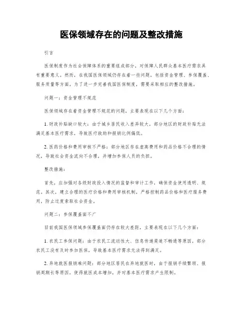医保领域存在的问题及整改措施