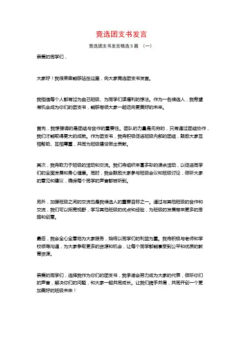 竞选团支书发言5篇