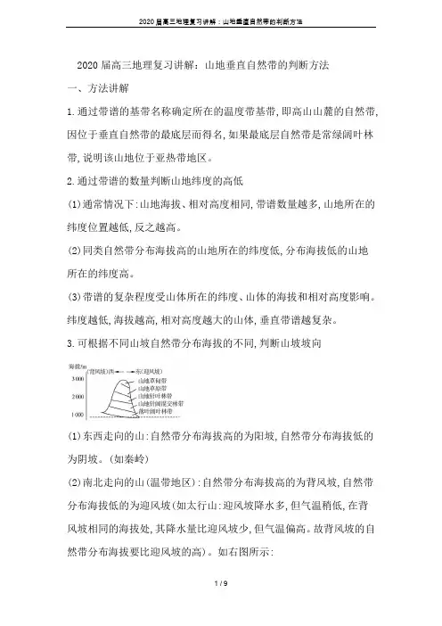 2020届高三地理复习讲解：山地垂直自然带的判断方法