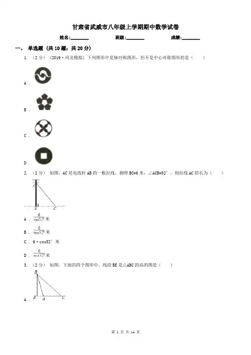 甘肃省武威市八年级上学期期中数学试卷