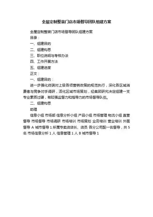 全屋定制整装门店市场督导团队组建方案