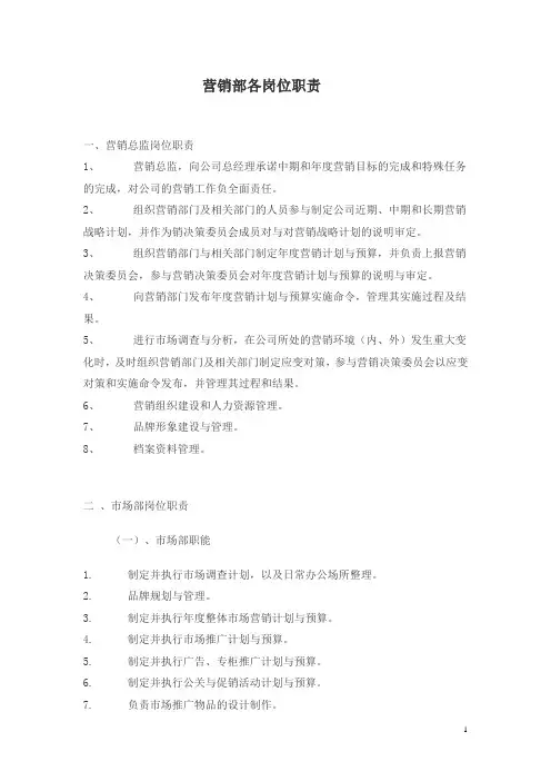 营销部各岗位职责